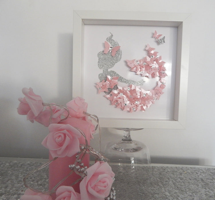 Mermaid picture,pink 3d butterfly picture,girl's bedroom,nursery,bedroom,pretty mermaid picture,girl's decor,mermaid wall art,baby girl