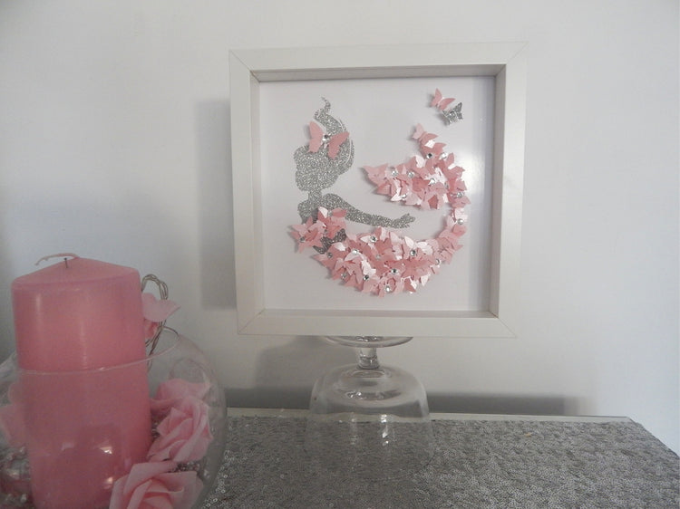 Mermaid picture,pink 3d butterfly picture,girl's bedroom,nursery,bedroom,pretty mermaid picture,girl's decor,mermaid wall art,baby girl