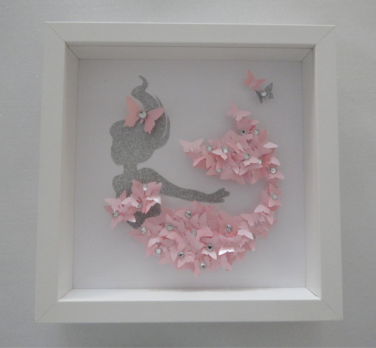 Mermaid picture,pink 3d butterfly picture,girl's bedroom,nursery,bedroom,pretty mermaid picture,girl's decor,mermaid wall art,baby girl