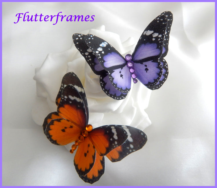 orange and purple silk butterfly hair clip