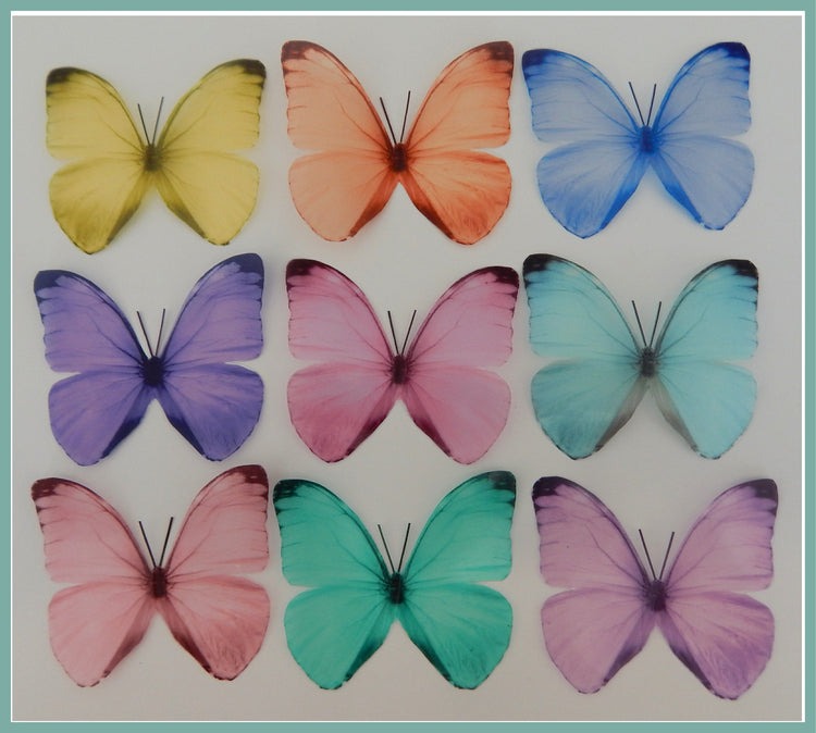 Set of 9 Pastel coloured butterflies, 3d wall stickers,great for girl's bedroom,bathroom,lounge,kitchen,tiles,conservatory,wall decor