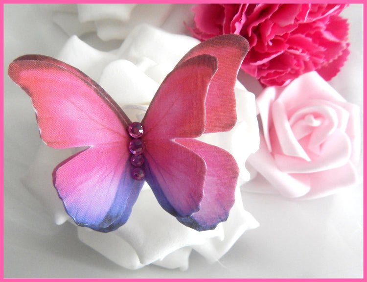 silk butterfly pink and purple hair clip music festival