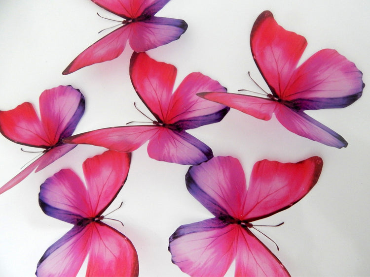 12 Pink and Blue natural pretty butterflies. 3d butterfly wall stickers, great for decoration at home, weddings,parties, bedroom,conservatories