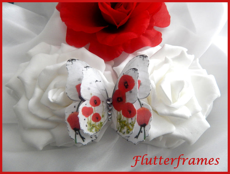 Silk butterflies poppies