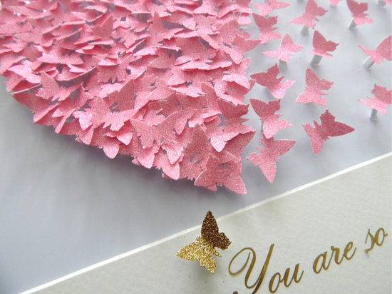 Wedding personalised Pink heart 3d butterfly picture