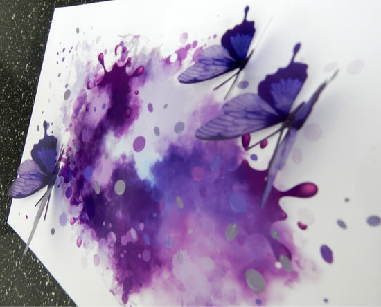 Purple 3d butterflies framed picture