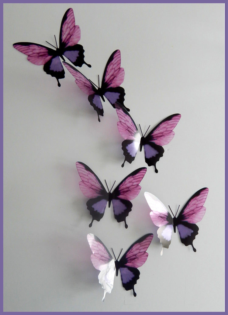 3D Purple and pink pretty butterflies, 3d stickers,wall art decor,wall nature decor,decorative butterflies,wedding decorations,party decor