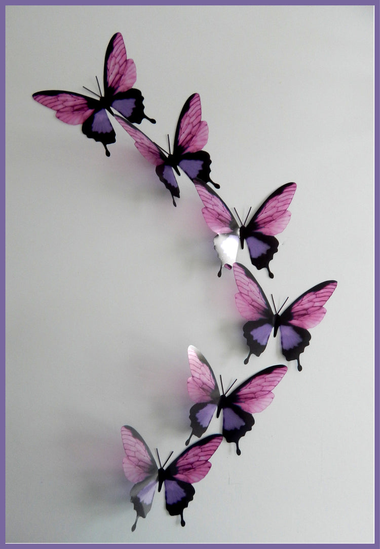 3D Purple and pink pretty butterflies, 3d stickers,wall art decor,wall nature decor,decorative butterflies,wedding decorations,party decor