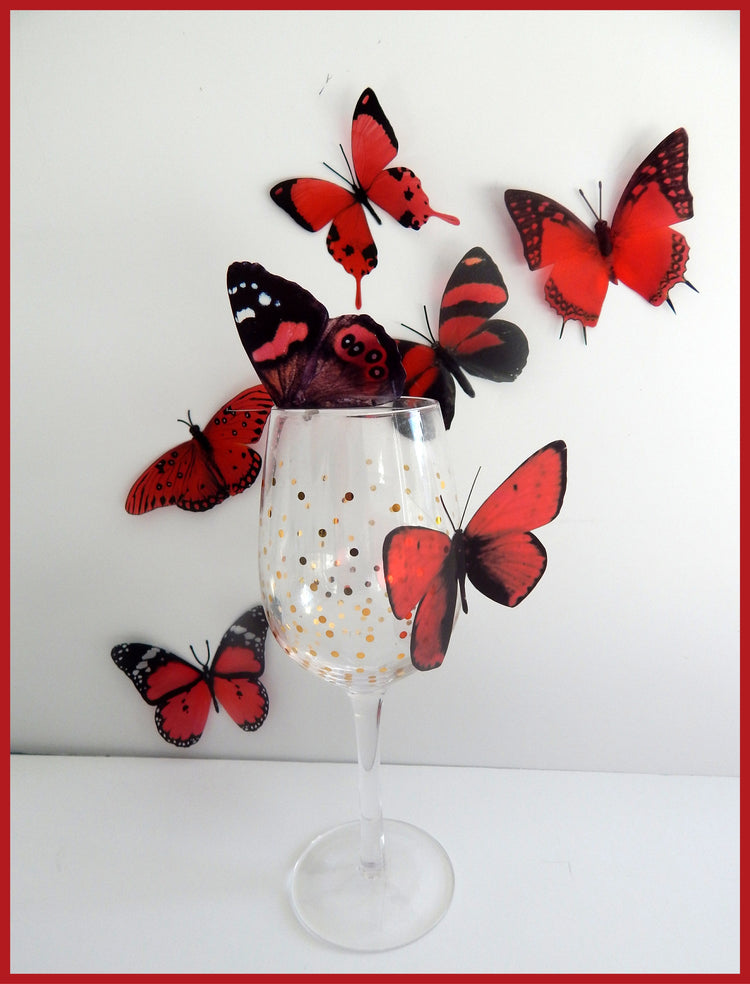 3d butterflies the Red collection, butterfly decor for the wall,conservatory, home,bedroom, lounge,window decorations,vase, red butterflies