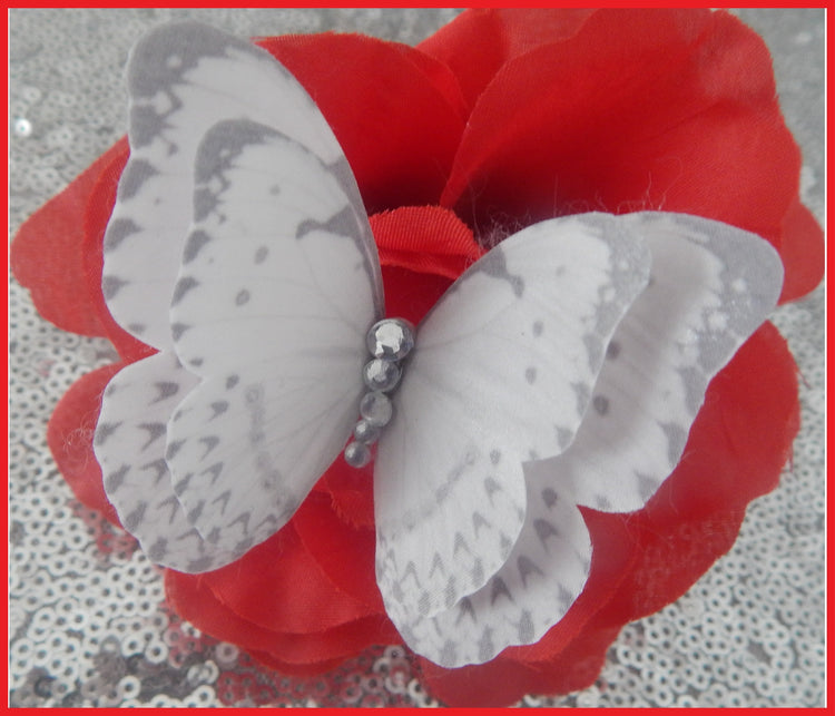 White Butterflies, wedding hair accessory, and made butterfly hair clip,  butterflies