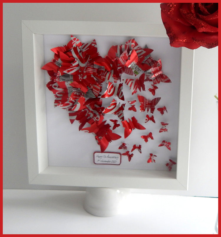 Coke can 10th anniversary butterfly heart picture, Recycled