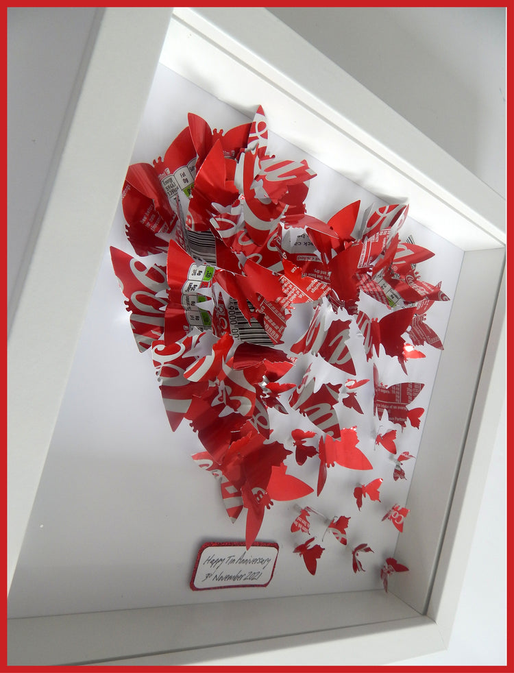 Coke can 10th anniversary butterfly heart picture, Recycled