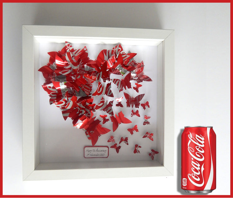 Coke can 10th anniversary butterfly heart  picture, Recycled