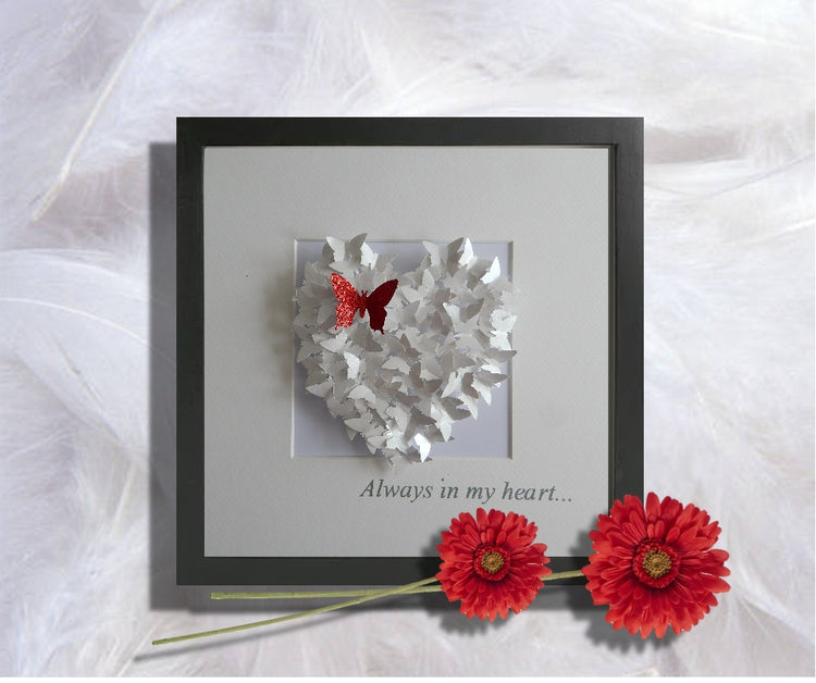 White Butterfly heart picture with red