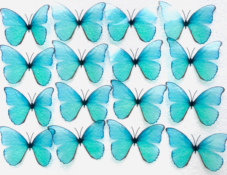 Beautiful 3D Turquoise Butterflies, set of 18, 7cm wide. Embellishments, card making, wall decor, decorative Teal butterflies,wedding decor