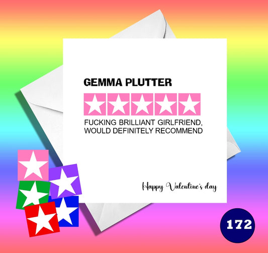 5 star. Fucking brilliant girlfriend, boyfriend, husband,wife, fiancee. Funny Valentine card