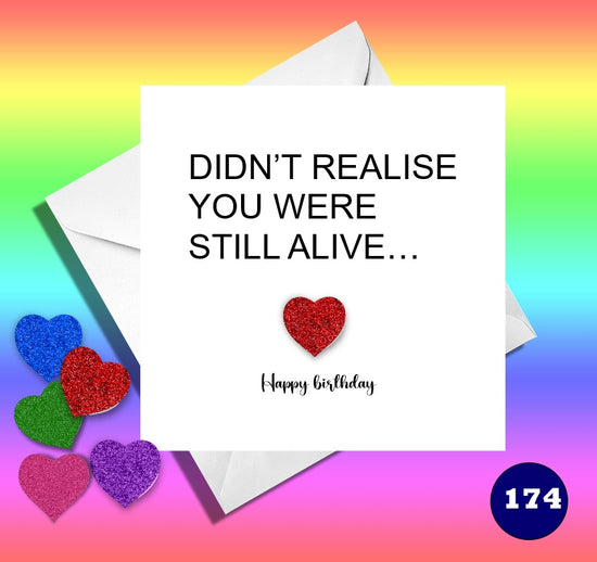 Personalised funny card. Didn't realise you were still alive. Funny birthday card