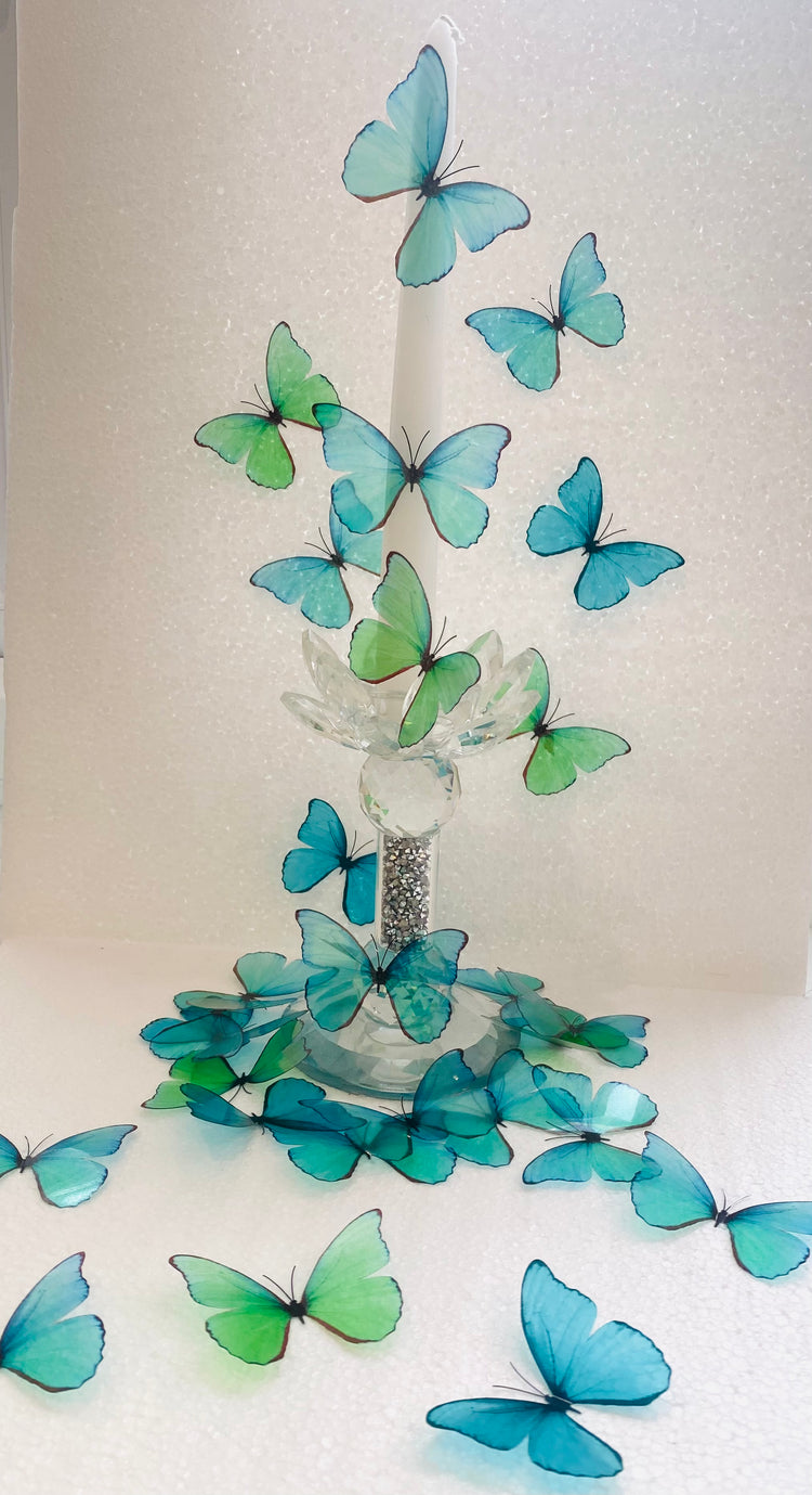 Beautiful 3D Green and Turquoise Butterflies, set of 18, 7cm wide. Embellishments, wedding cake decorations, decorative Teal butterflies