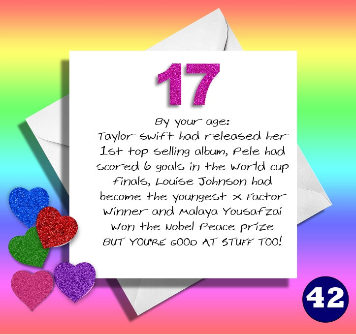17th birthday. Funny card teenager card. By your age...