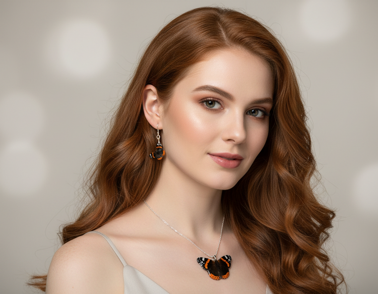 red admiral butterfly and pendant set