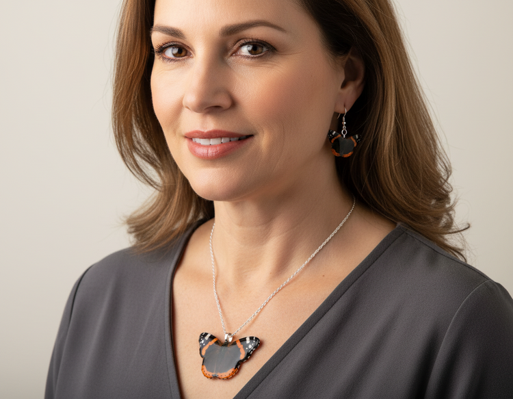 Handmade red admiral butterfly jeweller set