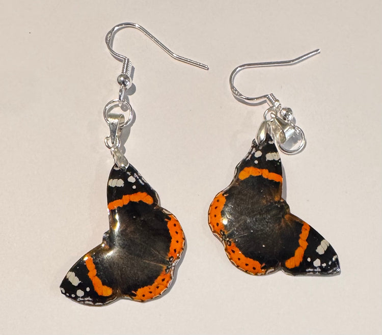 Red admiral butterfly earrings