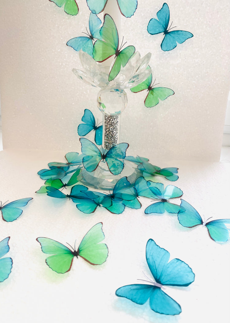 Beautiful 3D Green and Turquoise Butterflies, set of 18, 7cm wide. Embellishments, wedding cake decorations, decorative Teal butterflies