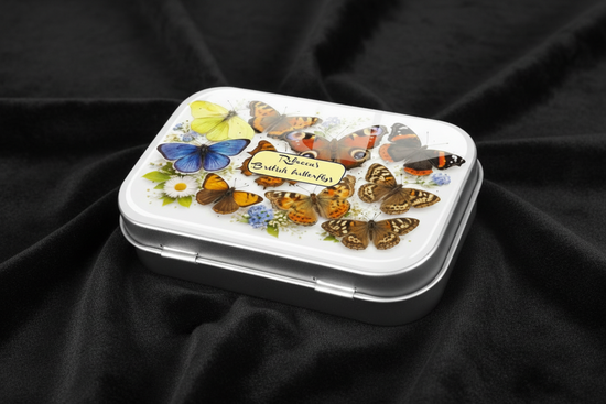 Small tin with butterfly illustrations handmade
