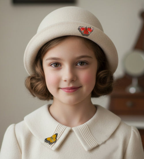 Clouded yellow and Peacock butterfly enamel pin made from recycled tin cans