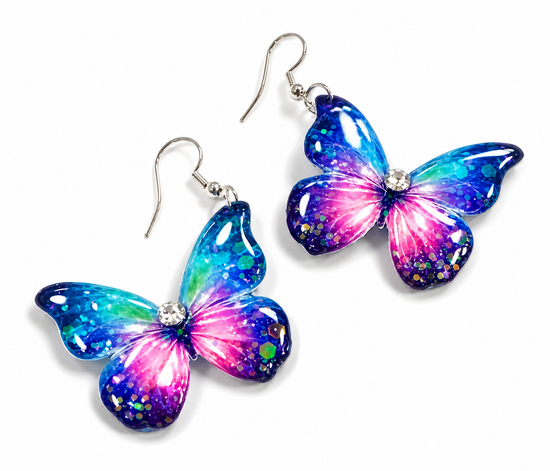 Butterfly-shaped earrings with a colorful design 
