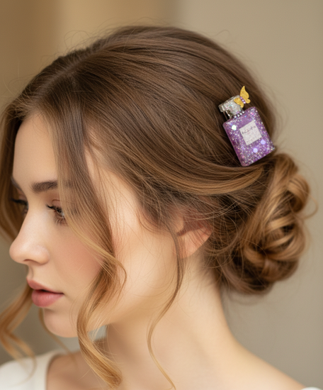 lilac perfume bottle hair clip