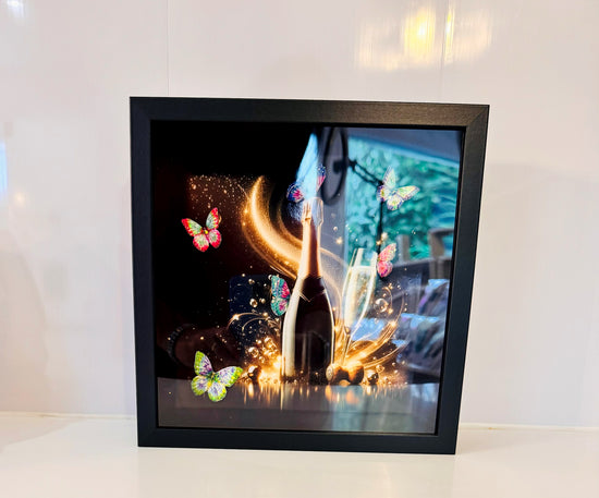  Champagne bottle  with Colourful 3d butterflies glitzy 3d picture