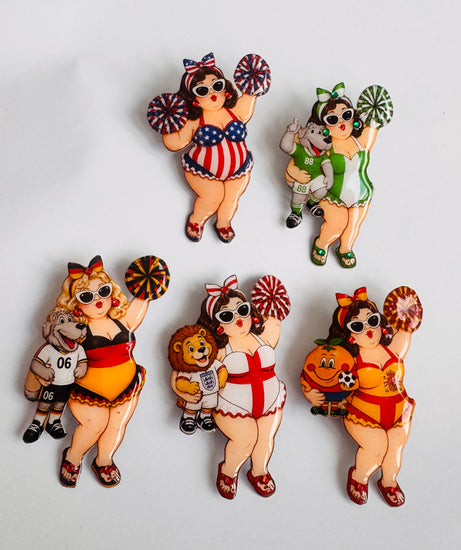 Cheerleader bathing belle pin brooches