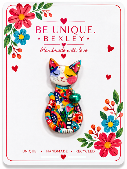 Colourful Handmade Cat Brooch