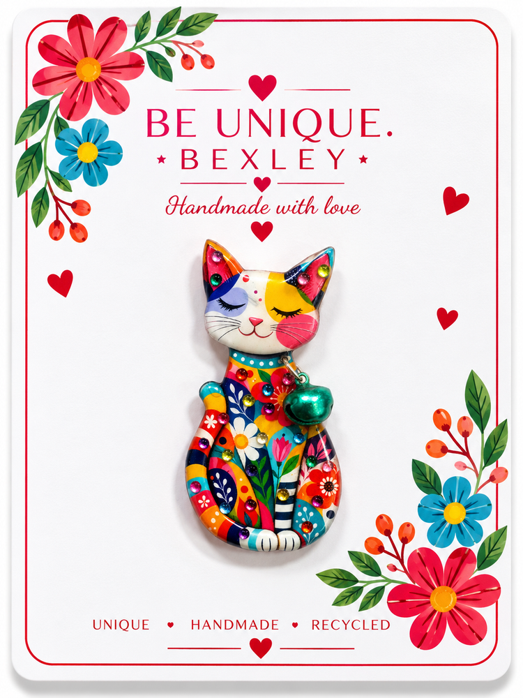 Colourful Handmade Cat Brooch
