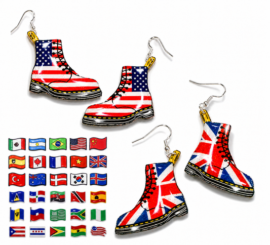 Dr Marten Boots-shaped earrings with American and British flag 