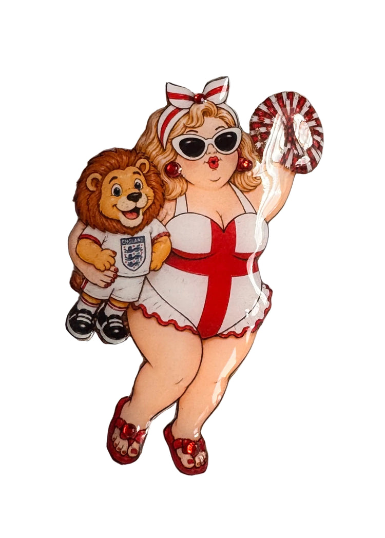 England pin. Unusual subtle England World cup pin brooch.Bathing Belle pin