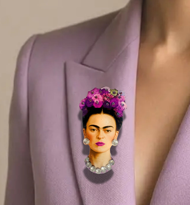 fRIDA kAHLO Brooch with flowers in her hair , handmade unique