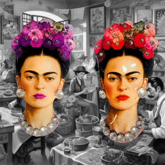 Frida Kahlo Brooch, handmade, Mexican art inspired, unique, made from recycled tin cans