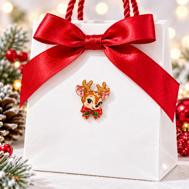 Christmas Reindeer diamante pin. Handmade from recycled tin cans. 