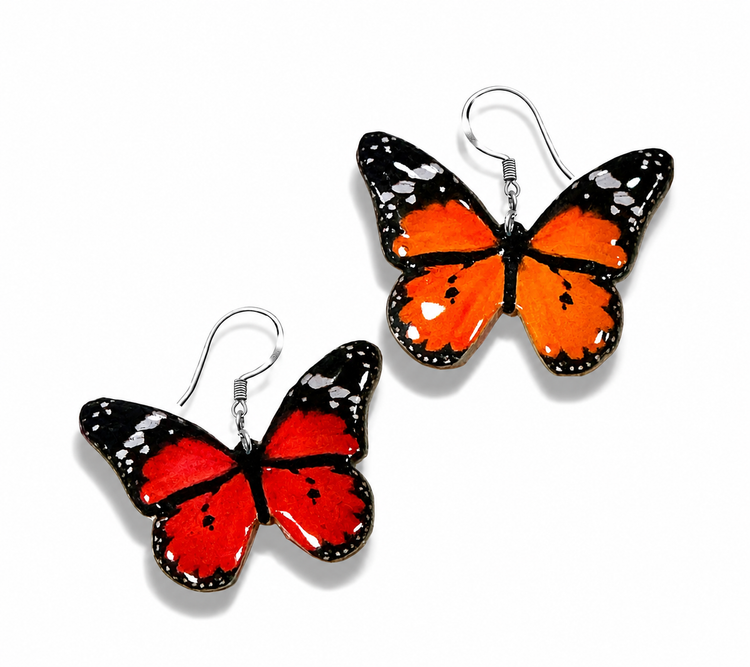 Frida Kahlo butterfly earrings from recycled tin cans