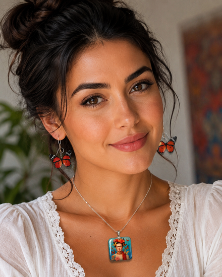 Frida Kahlo earrings and pendant