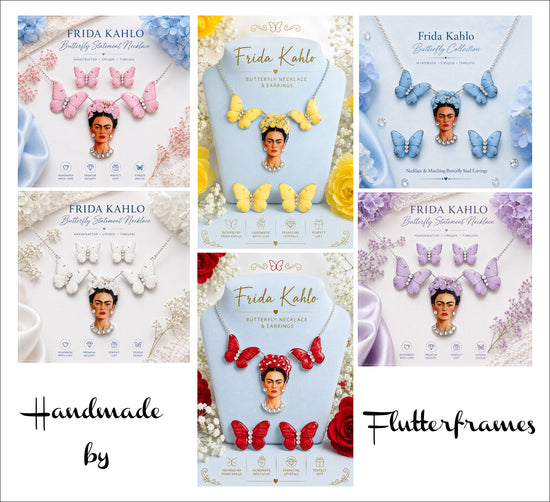  Frida Kahlo themed butterfly necklace and stud earrings