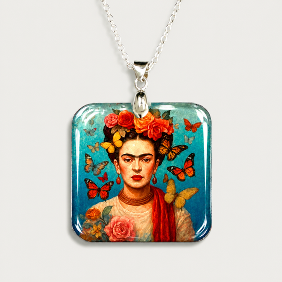 Frida Kahlo handmade pendant from recycled tin cans