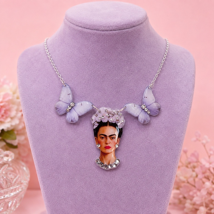  Frida Kahlo lilac butterfly necklace and stud earrings