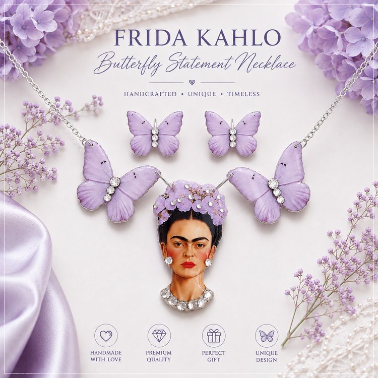 Frida Kahlo lilac statement jewellery