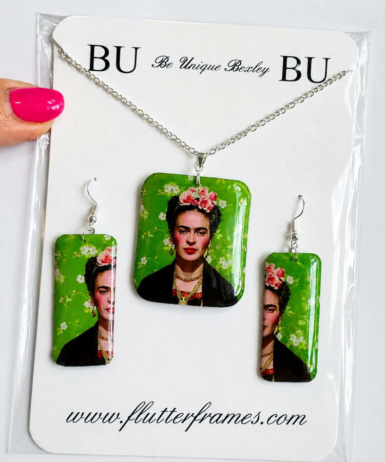 Frida Kahlo pendant and earrings handmade