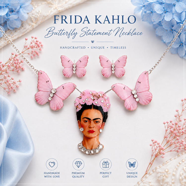 Frida Kahlo pink statement jewellery by Flutterframes