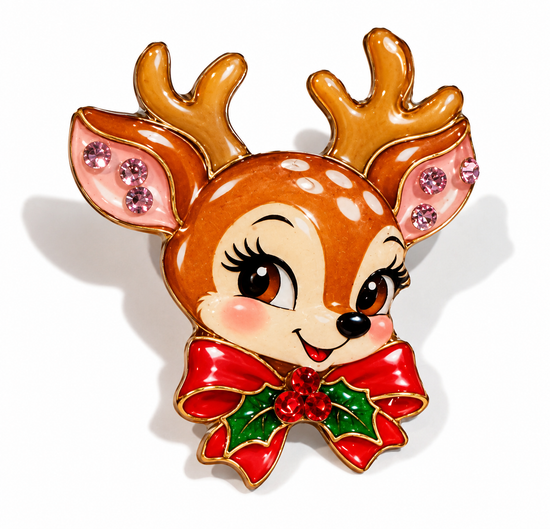 Christmas Reindeer diamante pin. Handmade from recycled tin cans. Completely unique