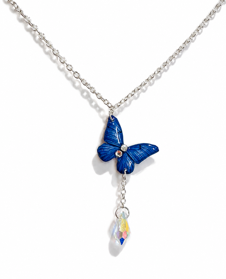 Handmade Butterfly  Pendant with crystal teardrop crystal